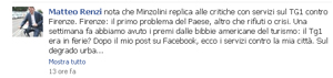 Renzi parla di Minzolini su facebook